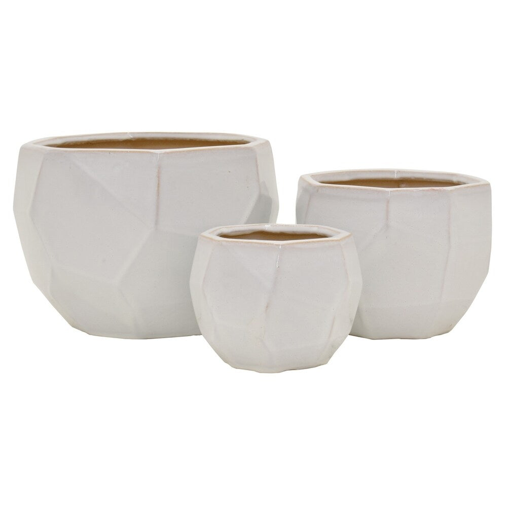 Ceramic Planter Set Of 3 in White Porcelain 12in L x 12in W x 8in H