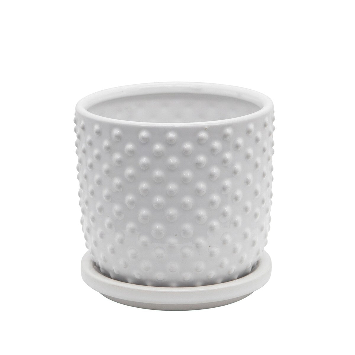 Ceramic Planter with Saucer and Tiny Dot Pattern, White