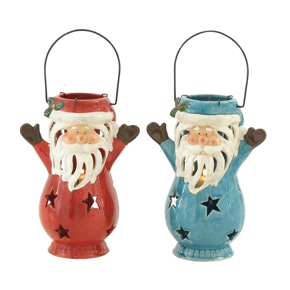 Ceramic Red and Blue Santa Lantern 2 ct.