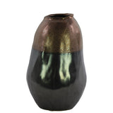 Ceramic Round Vase with Irregular Lips, Gold Banded Rim Top and Tapere