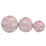 Ceramic Set of 3 Curvy Line Painted Orbs, 4, 5, 6" Wht, red 6.0"H - 6.0" x 6.0" x 6.0"