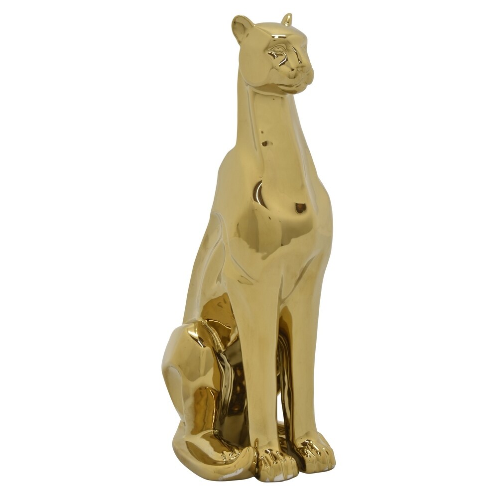 Ceramic Sitting Panther in Gold Porcelain 5in L x 4in W x 12in H