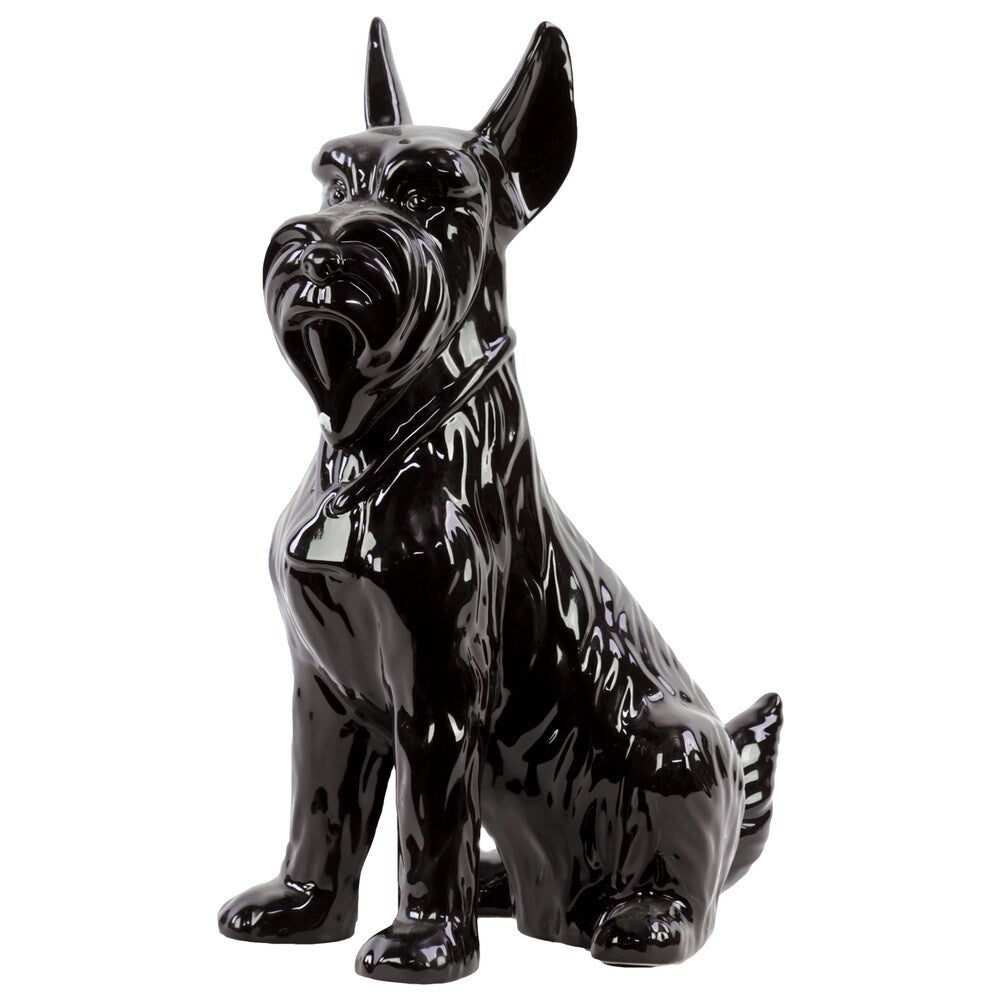 Gloss Black Ceramic Sitting Scottish Terrier Dog with Pricked Ears