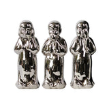 Ceramic Standing Monk No Evil Figurine Assortment of Three- Silver