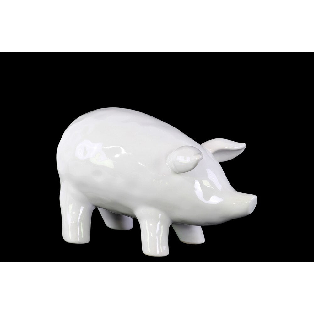 Ceramic Standing Pig Figurine SM Gloss Finish White