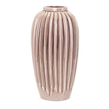 Ceramic Table Vase with Embossed vertical Straight Lines, Beige