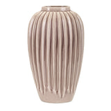 Ceramic Table Vase with Embossed vertical Straight Lines, Beige