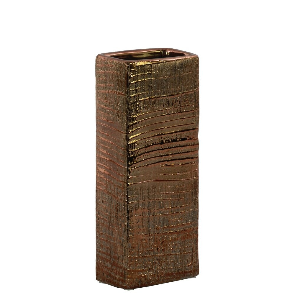 Ceramic Tall Rectangular Vase with Ribbed Design Body SM Distressed Fi