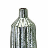 Ceramic Tall Vase with Embossed Line Texture Surface, Silver