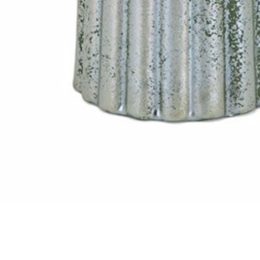 Ceramic Tall Vase with Embossed Line Texture Surface, Silver