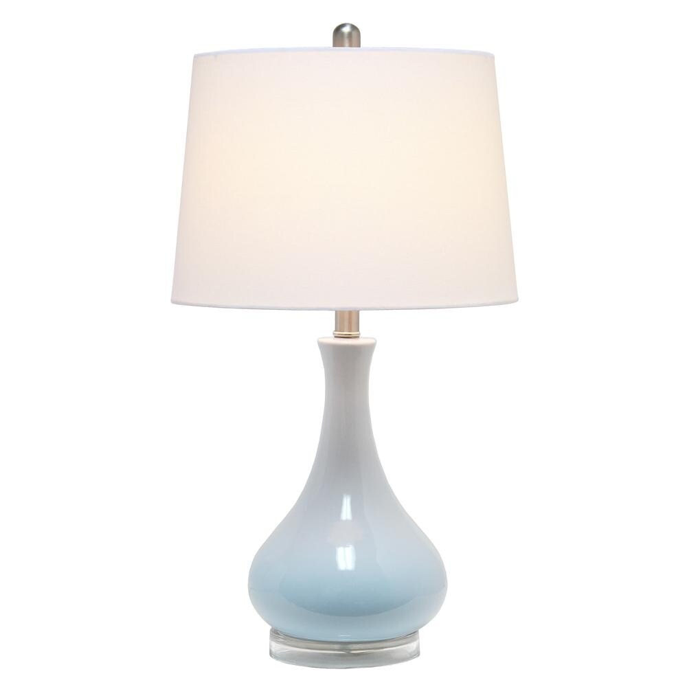 Ceramic Tear Drop Shaped Table Lamp, Light Blue, White Fabric Shade