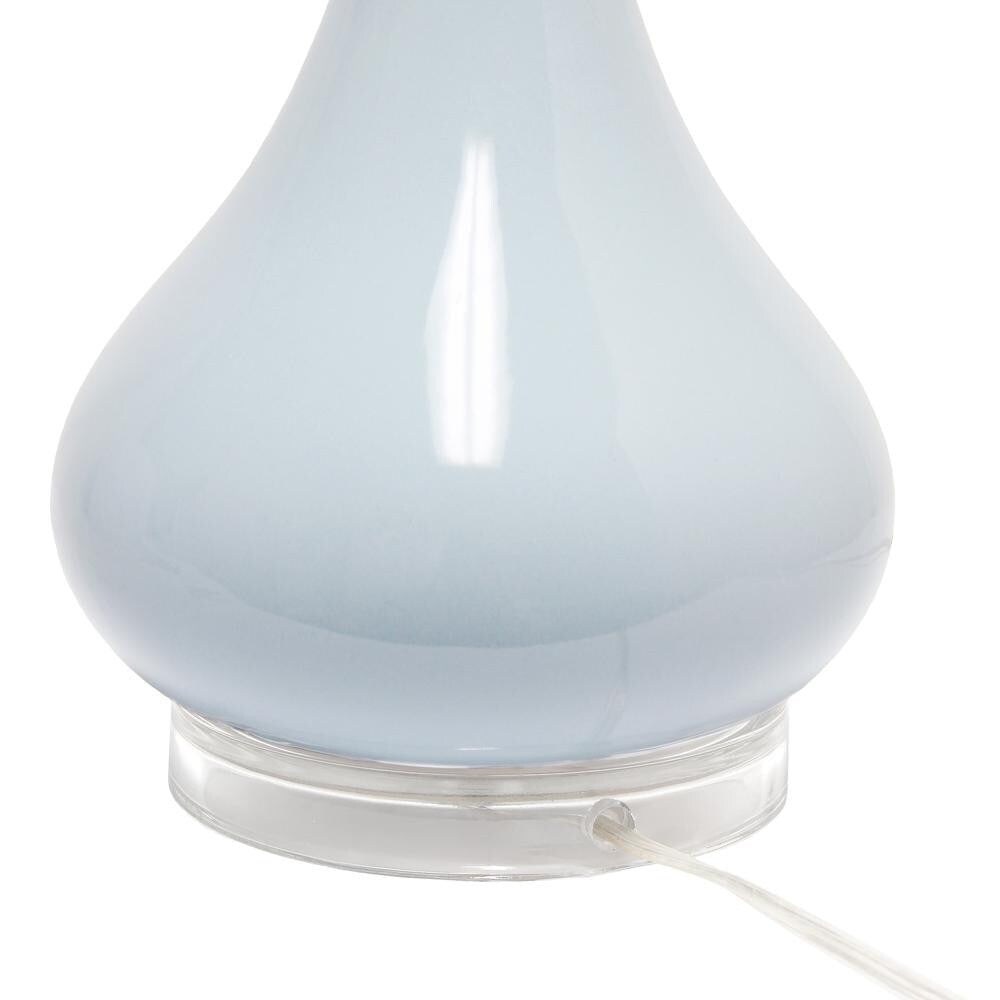 Ceramic Tear Drop Shaped Table Lamp, Light Blue, White Fabric Shade