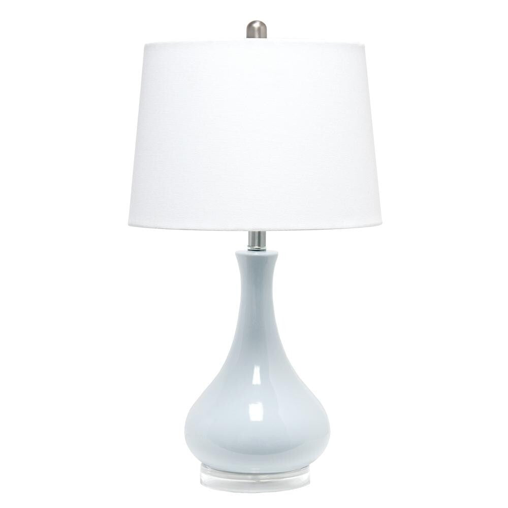 Ceramic Tear Drop Shaped Table Lamp, Light Blue, White Fabric Shade