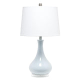 Ceramic Tear Drop Shaped Table Lamp, Light Blue, White Fabric Shade