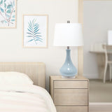 Ceramic Tear Drop Shaped Table Lamp, Light Blue, White Fabric Shade