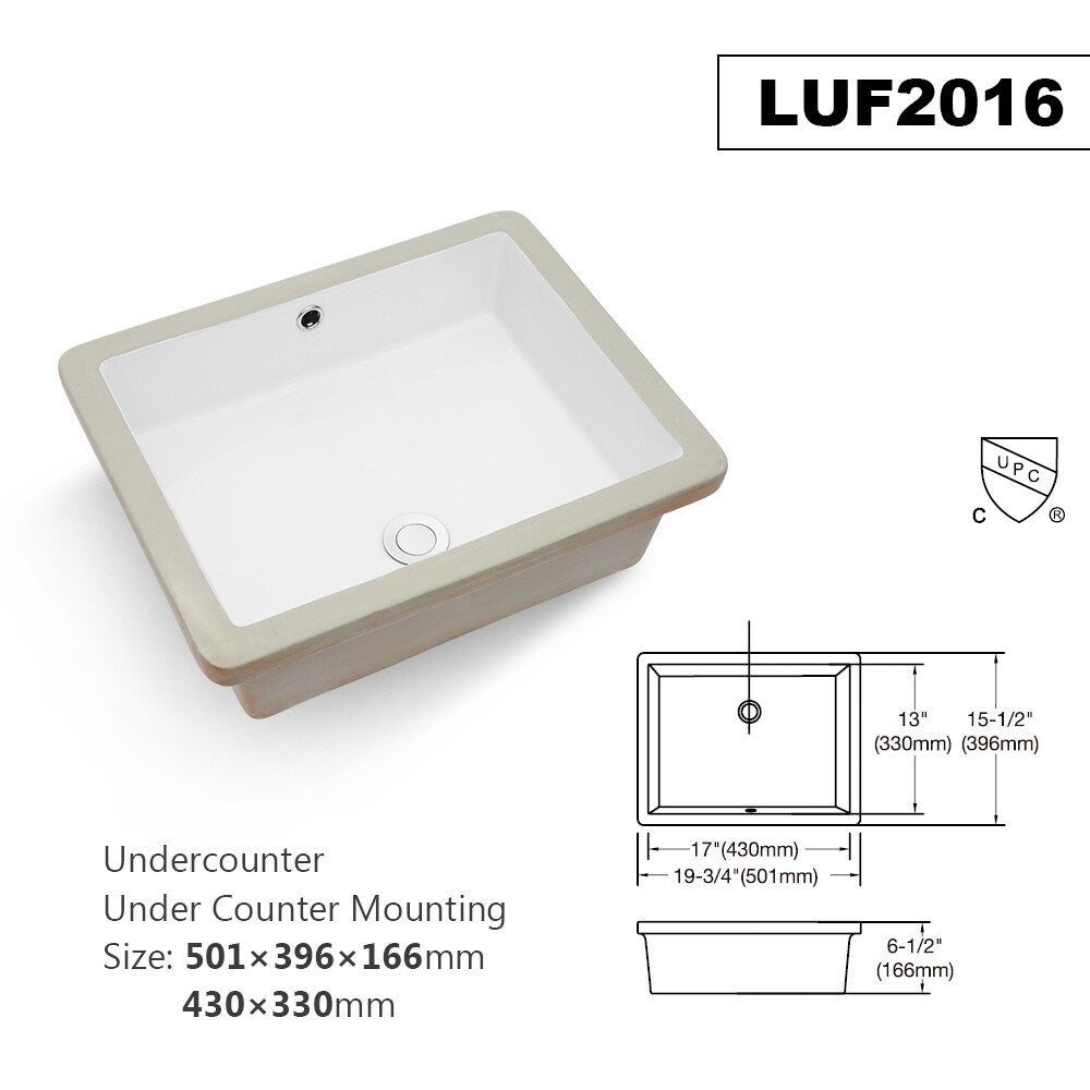 Ceramic Undermount Bathroom Sink, Modern Rectangular Sink with Overflow in White