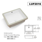 Ceramic Undermount Bathroom Sink, Modern Rectangular Sink with Overflow in White