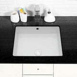 Ceramic Undermount Bathroom Sink, Modern Rectangular Sink with Overflow in White