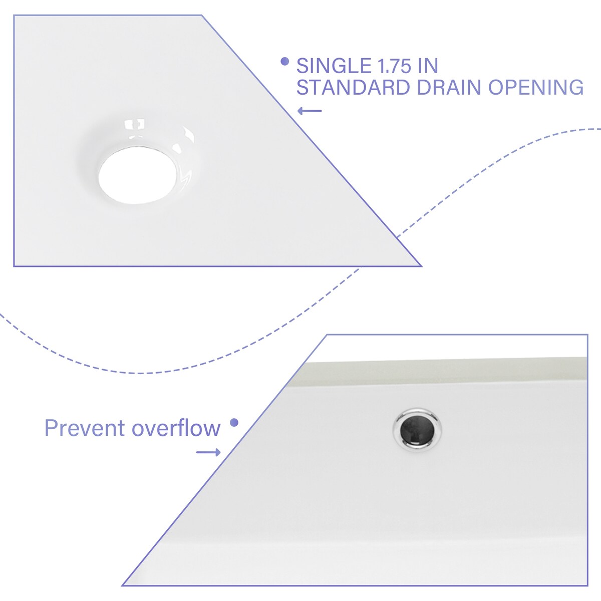 Ceramic Undermount Bathroom Sink, Modern Rectangular Sink with Overflow in White