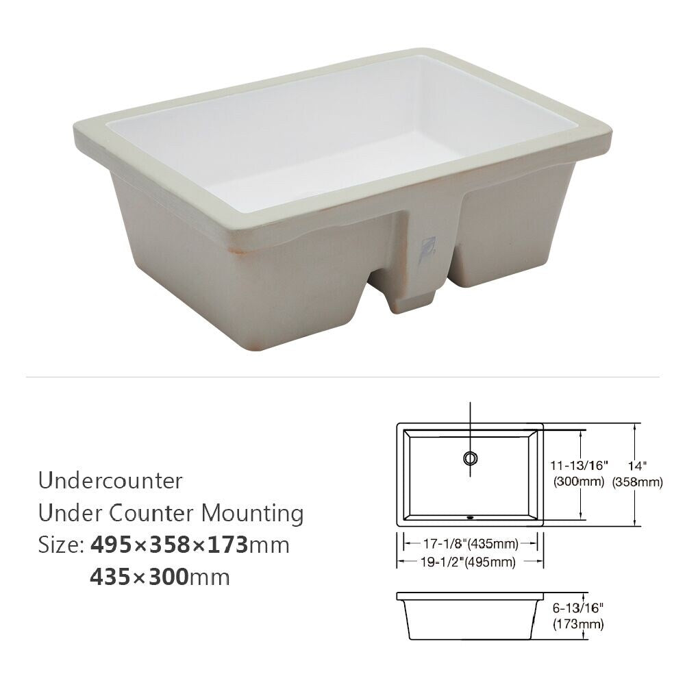 Ceramic Undermount Bathroom Sink, Modern Rectangular Sink with Overflow in White