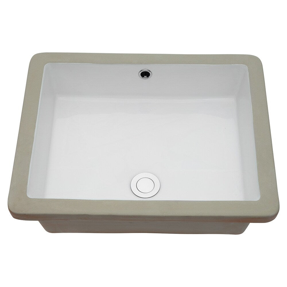 Ceramic Undermount Bathroom Sink, Modern Rectangular Sink with Overflow in White