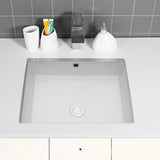 Ceramic Undermount Bathroom Sink, Modern Rectangular Sink with Overflow in White