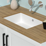 Ceramic Undermount Bathroom Sink, Modern Rectangular Sink with Overflow in White