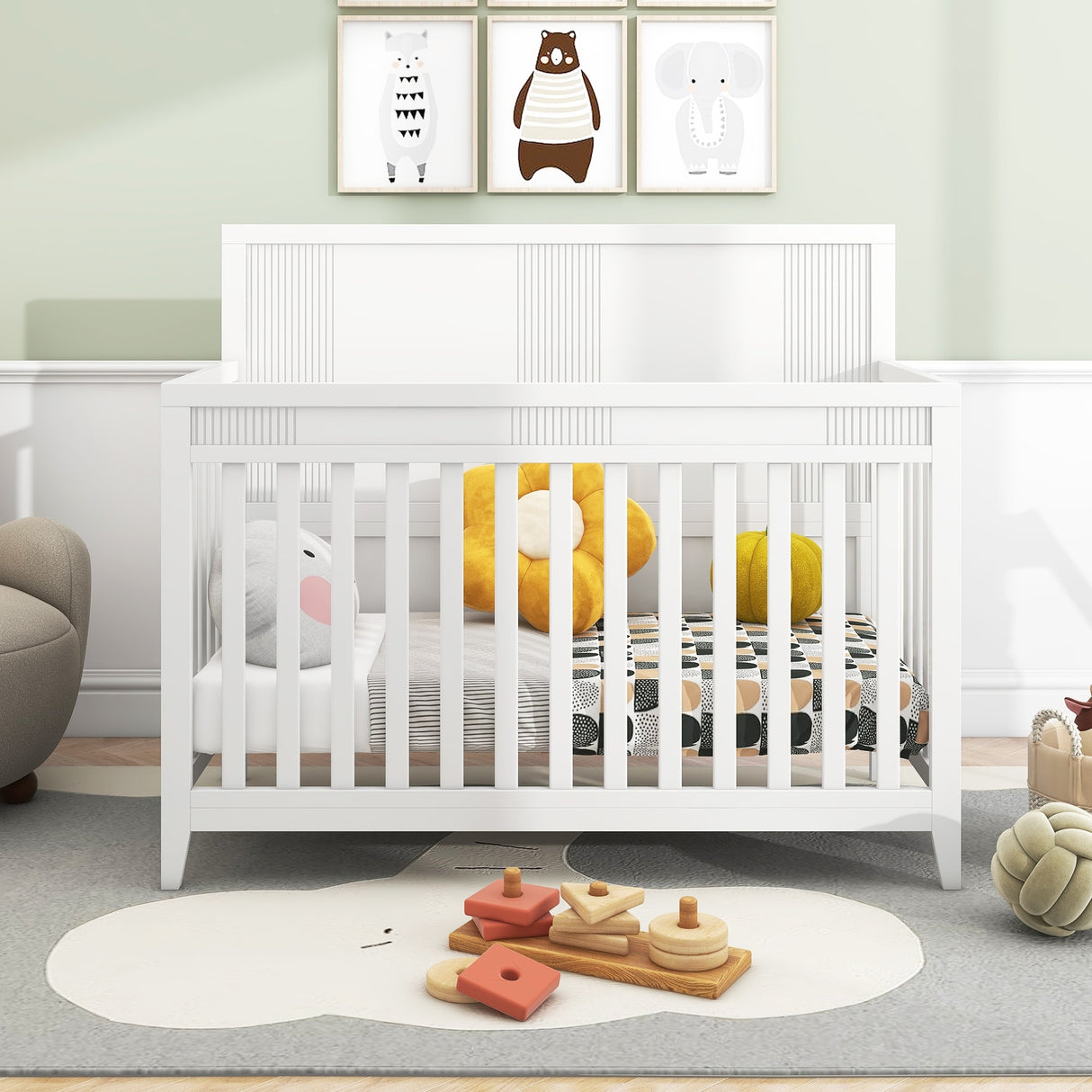 Certified Pine Solid Wood Baby Safe Crib - Snow White