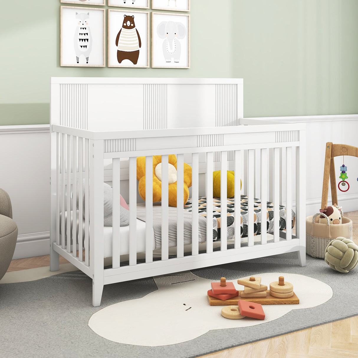 Certified Pine Solid Wood Baby Safe Crib - Snow White