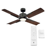 Cervantes 56 Inch Four Blade Indoor / Outdoor Smart Ceiling Fan with Six Speed DC Motor and LED Light.