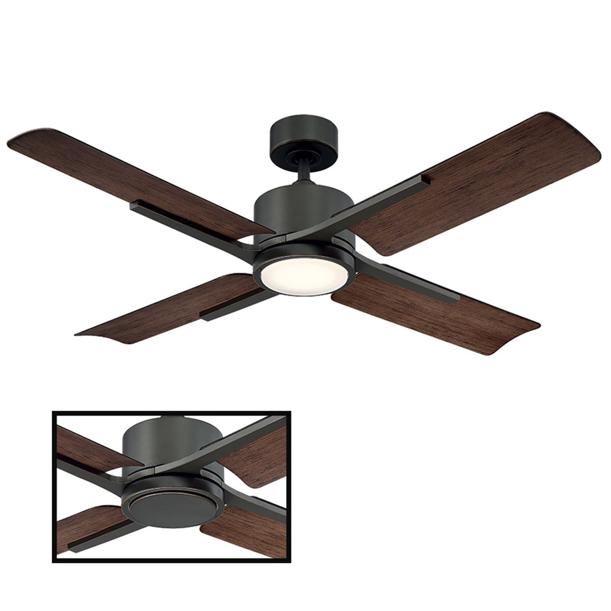 Cervantes 56 Inch Four Blade Indoor / Outdoor Smart Ceiling Fan with Six Speed DC Motor and LED Light.