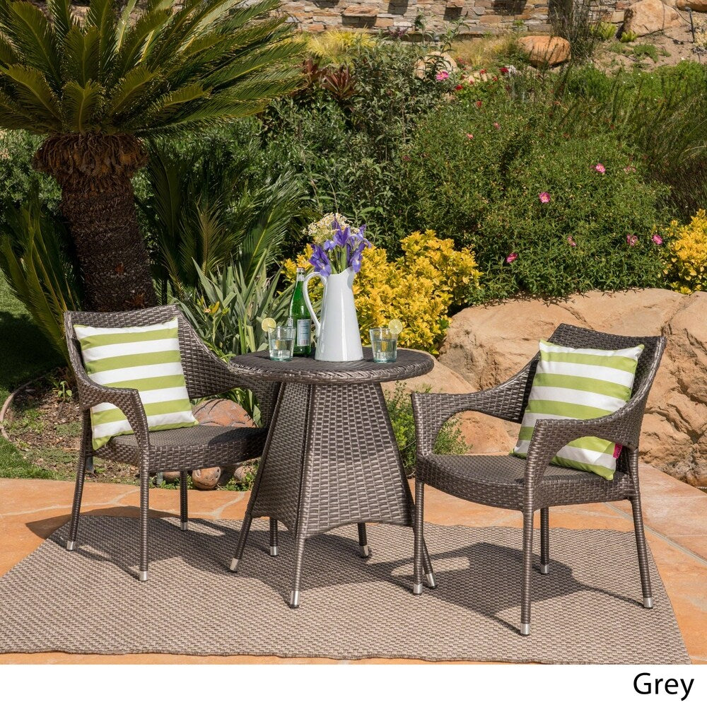 Ceylon Outdoor 3-piece Wicker Bistro Set by Christopher Knight Home