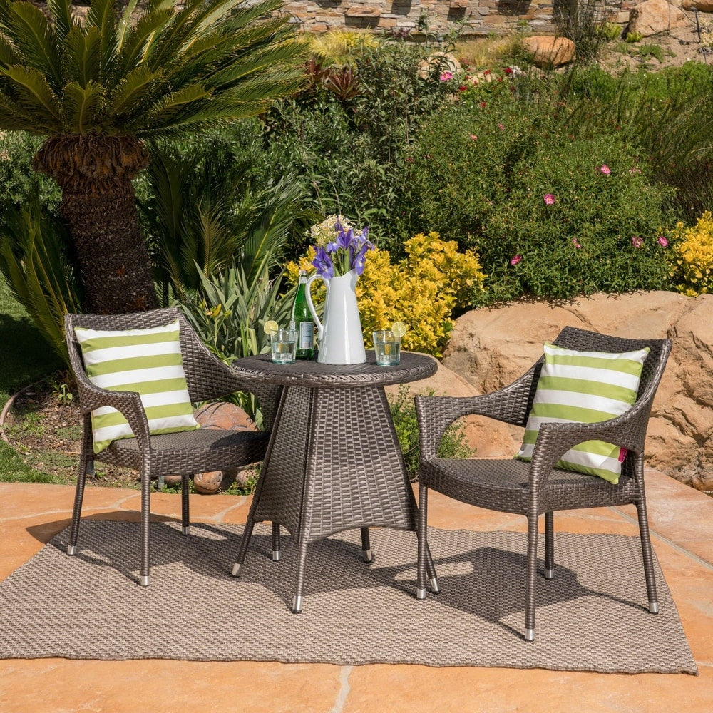 Ceylon Outdoor 3-piece Wicker Bistro Set by Christopher Knight Home