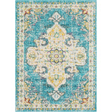 Chahira Teal Vintage Distressed Medallion Area Rug - 6'7" x 9'