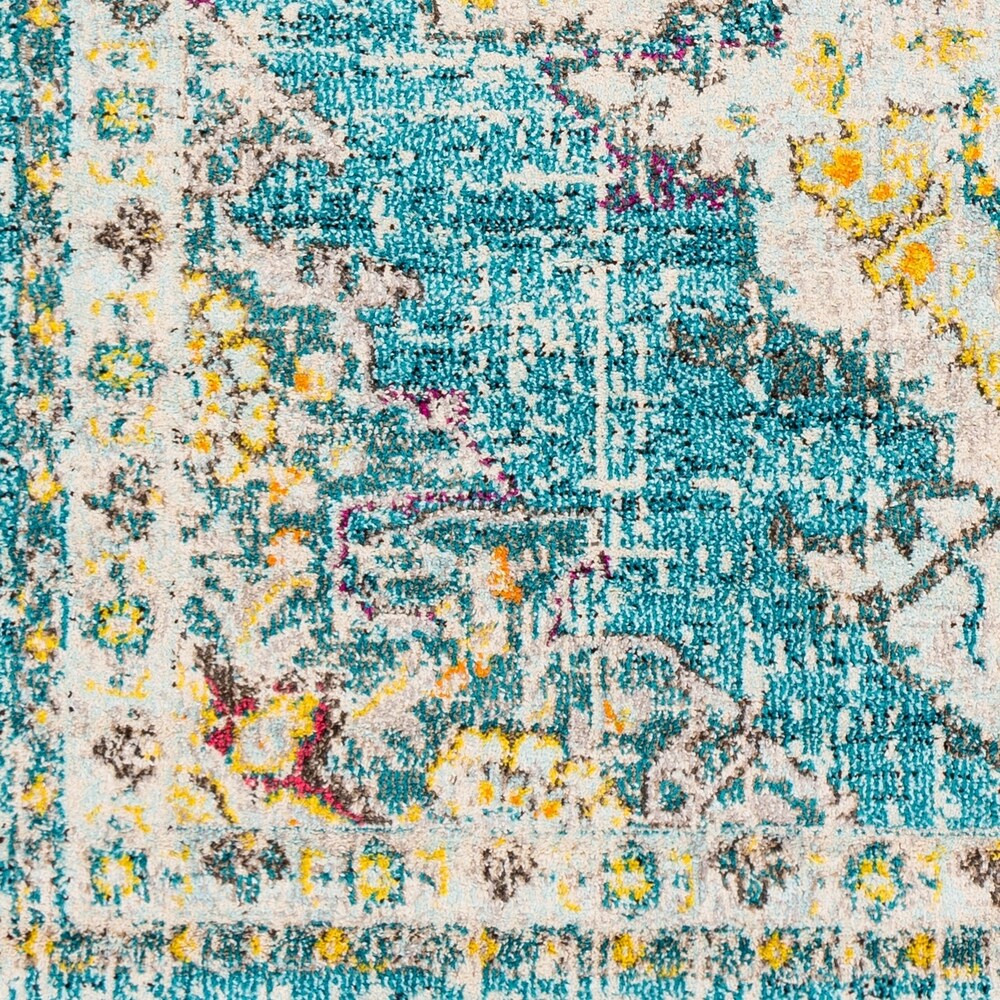 Chahira Teal Vintage Distressed Medallion Area Rug - 6'7" x 9'
