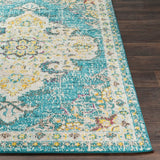 Chahira Teal Vintage Distressed Medallion Area Rug - 6'7" x 9'