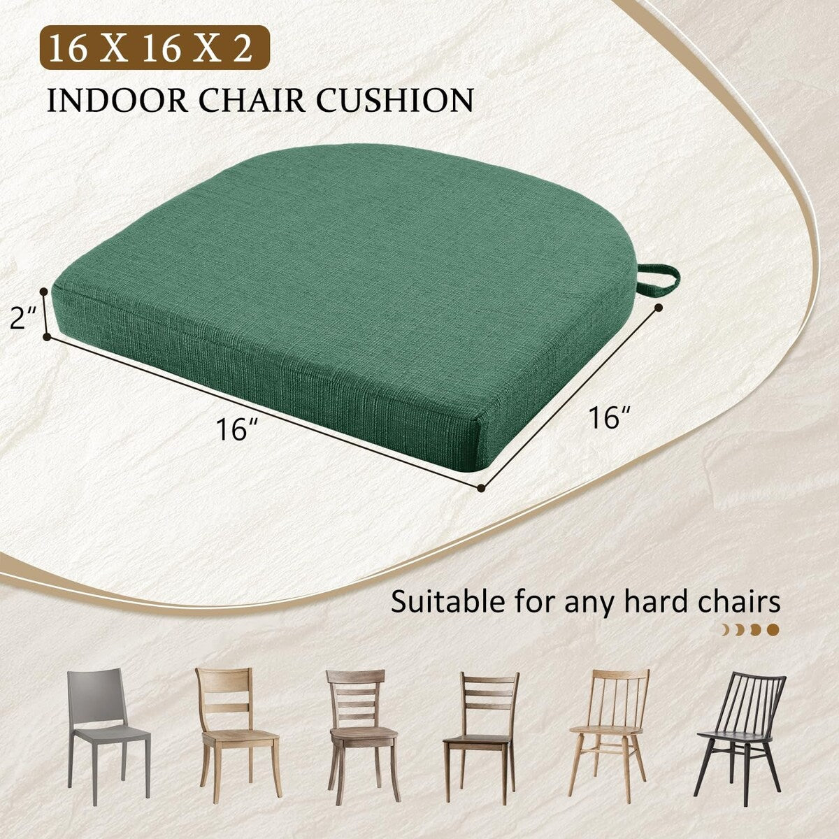 Chair Cushions for Dining Chairs 4 Pack - Memory Foam Chair Pads with Ties and Non-Slip Backing Seat Cushion 16"X16"X2",