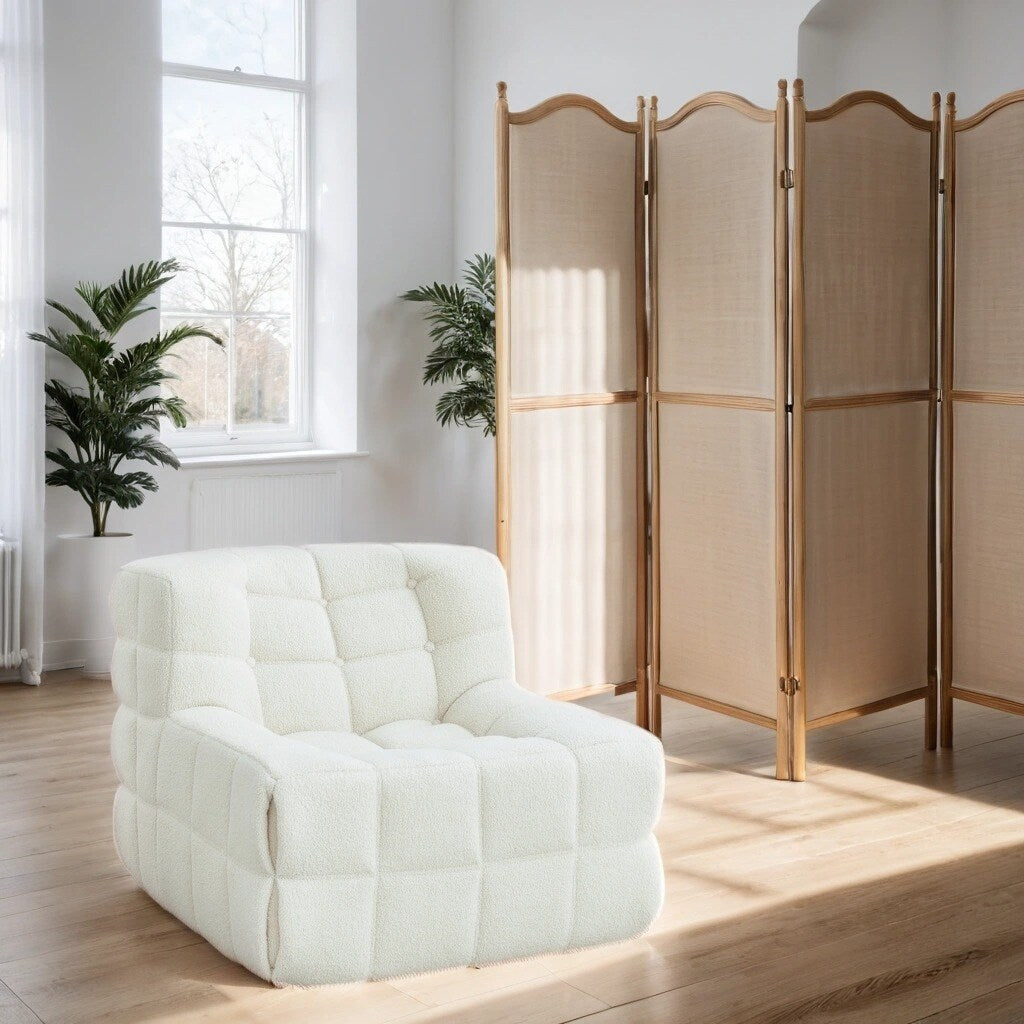 Chair Sofa Sherpa Beanbag Chair Couch Armless Tufted Bean Bag Lounge Soft Comfy Chair, Beige