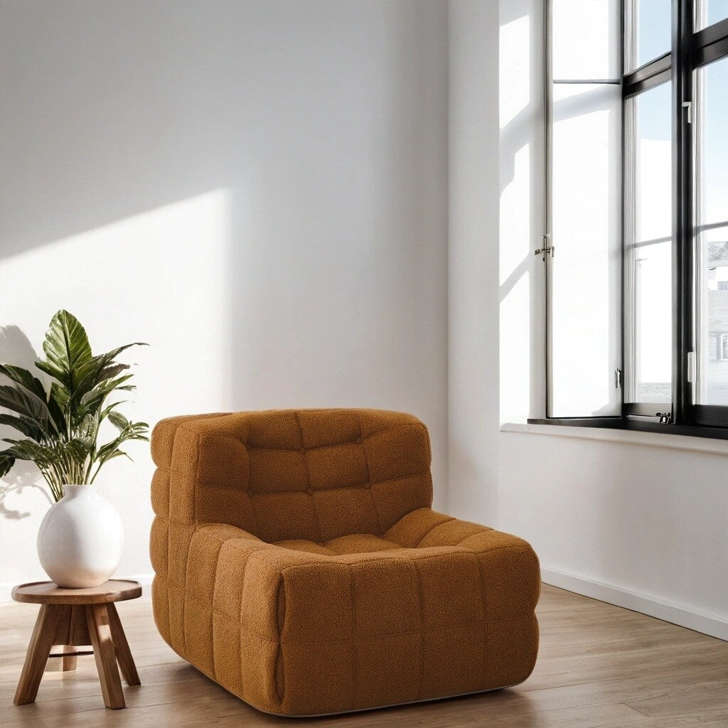 Chair Sofa Sherpa Beanbag Chair Couch Armless Tufted Bean Bag Lounge Soft Comfy Chair, Beige