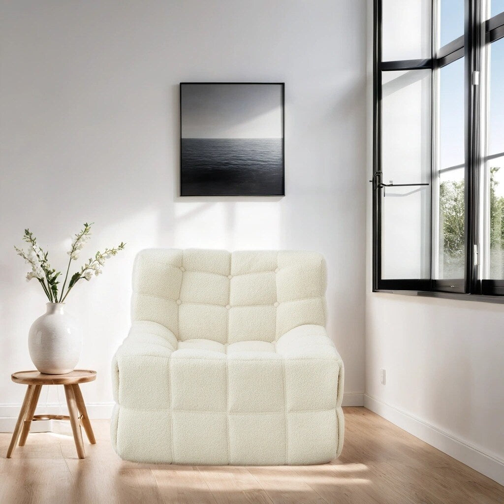 Chair Sofa Sherpa Beanbag Chair Couch Armless Tufted Bean Bag Lounge Soft Comfy Chair, Beige