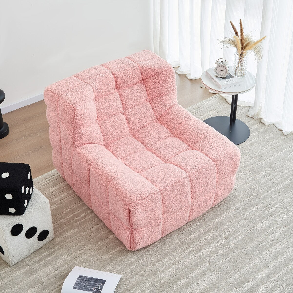 Chair Sofa Sherpa Beanbag Chair Couch Armless Tufted Bean Bag Lounge Soft Comfy Chair, Beige