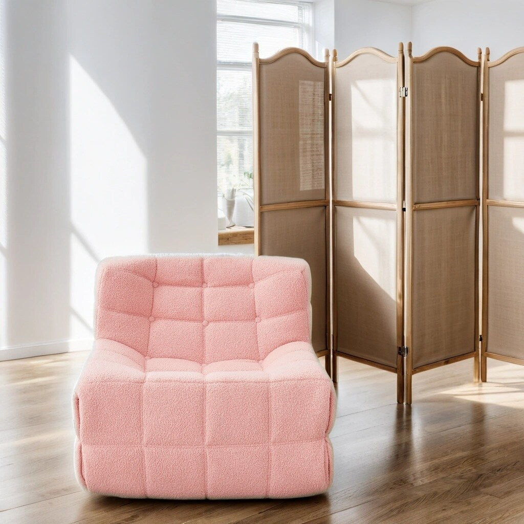 Chair Sofa Sherpa Beanbag Chair Couch Armless Tufted Bean Bag Lounge Soft Comfy Chair, Beige