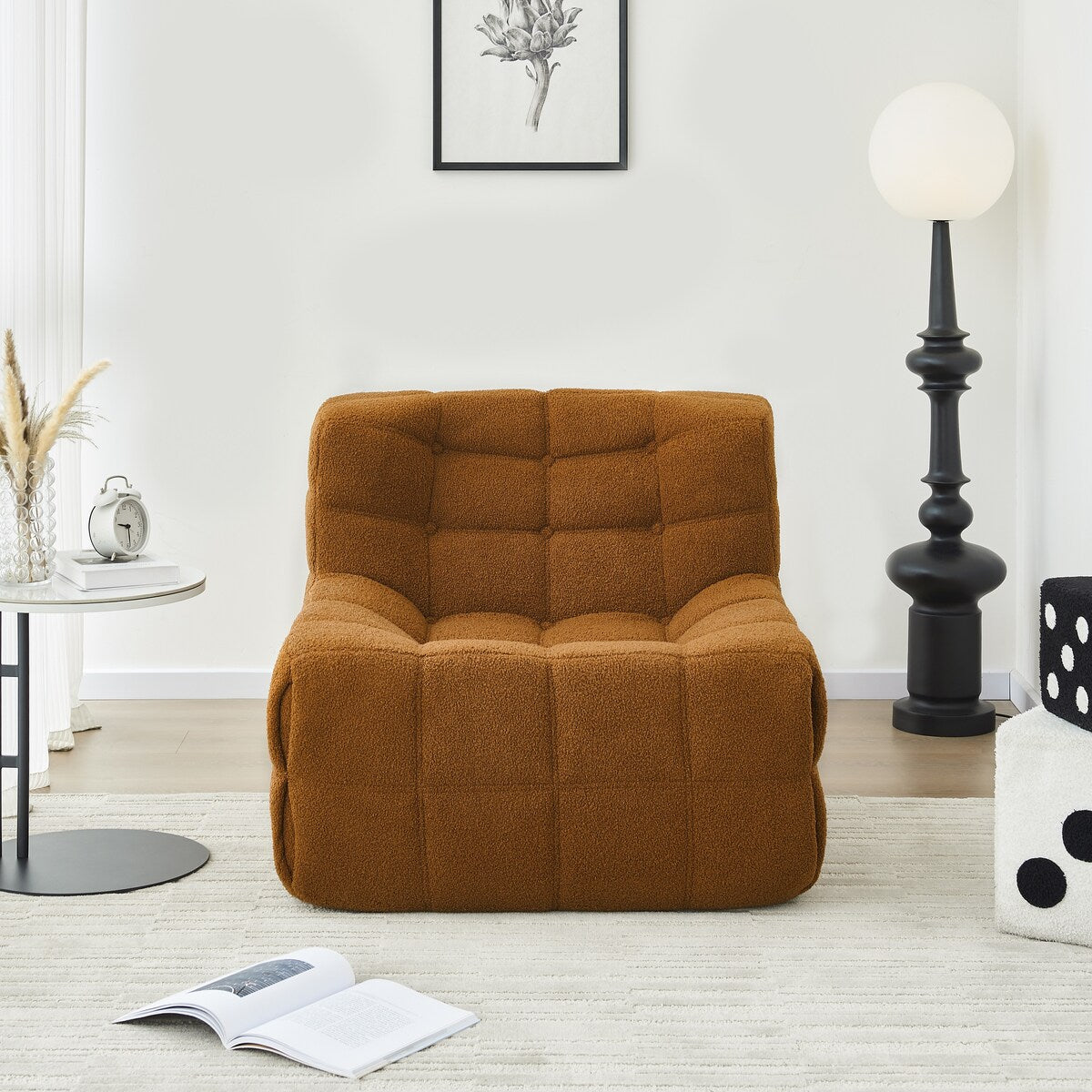 Chair Sofa Sherpa Beanbag Chair Couch Armless Tufted Bean Bag Lounge Soft Comfy Chair, Beige