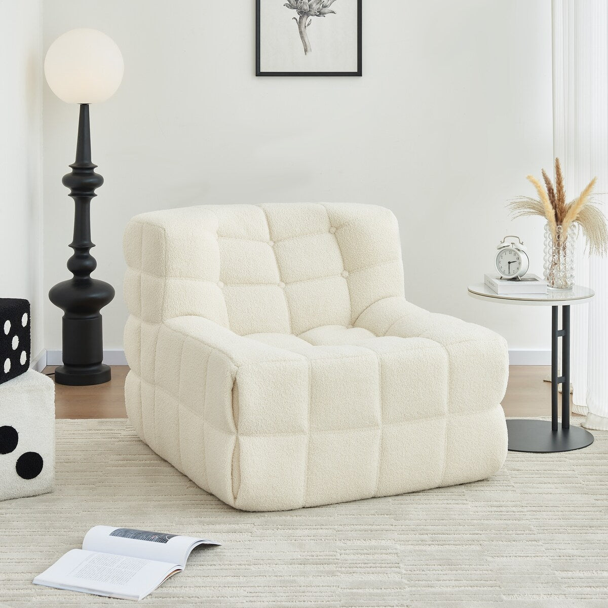 Chair Sofa Sherpa Beanbag Chair Couch Armless Tufted Bean Bag Lounge Soft Comfy Chair, Beige