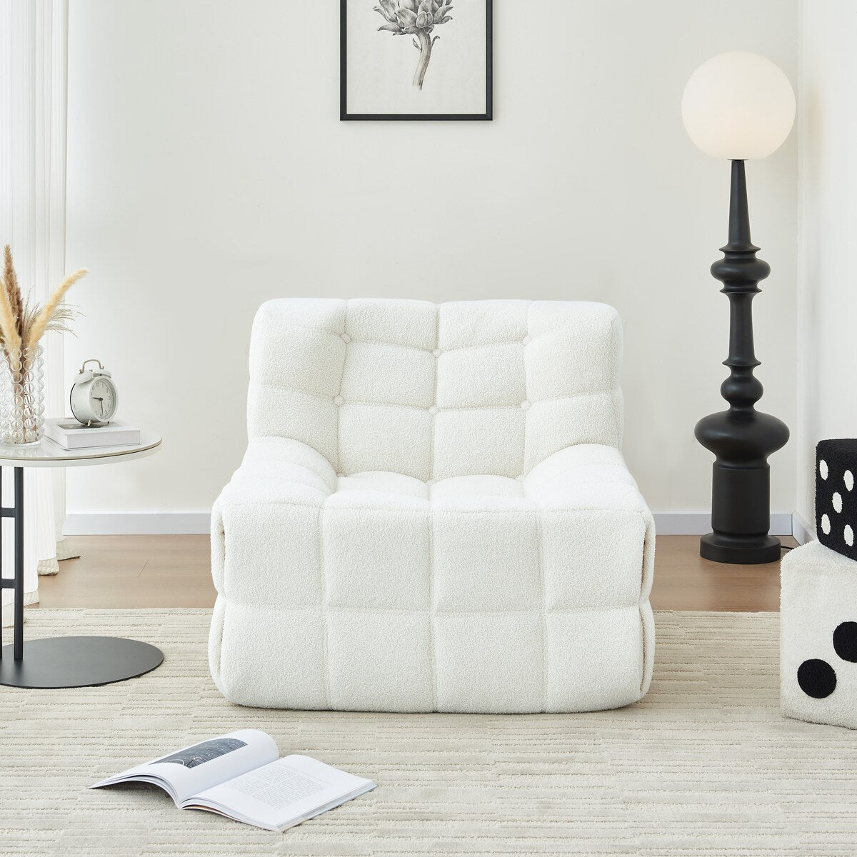 Chair Sofa Sherpa Beanbag Chair Couch Armless Tufted Bean Bag Lounge Soft Comfy Chair, Beige