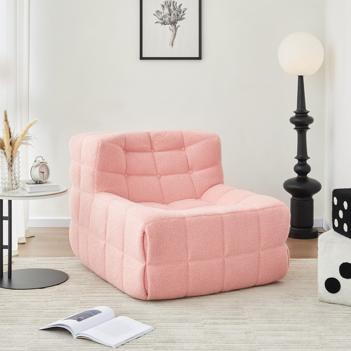 Chair Sofa Sherpa Beanbag Chair Couch Armless Tufted Bean Bag Lounge Soft Comfy Chair, Beige