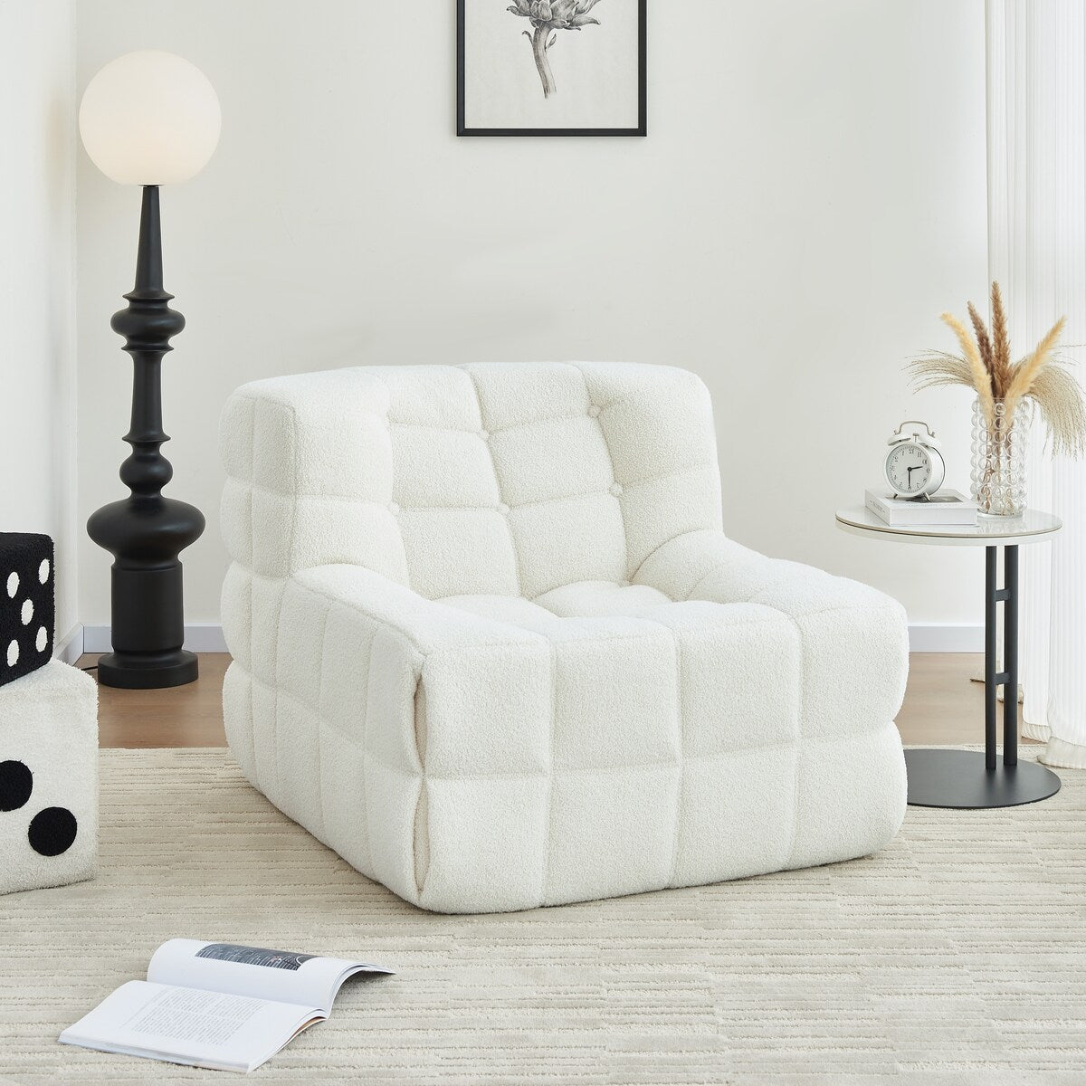 Chair Sofa Sherpa Beanbag Chair Couch Armless Tufted Bean Bag Lounge Soft Comfy Chair, Beige