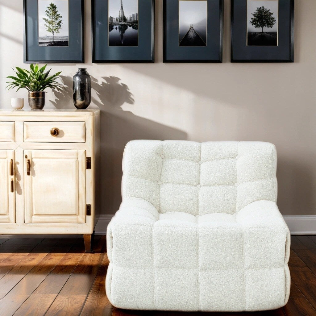 Chair Sofa Sherpa Beanbag Chair Couch Armless Tufted Bean Bag Lounge Soft Comfy Chair, Beige