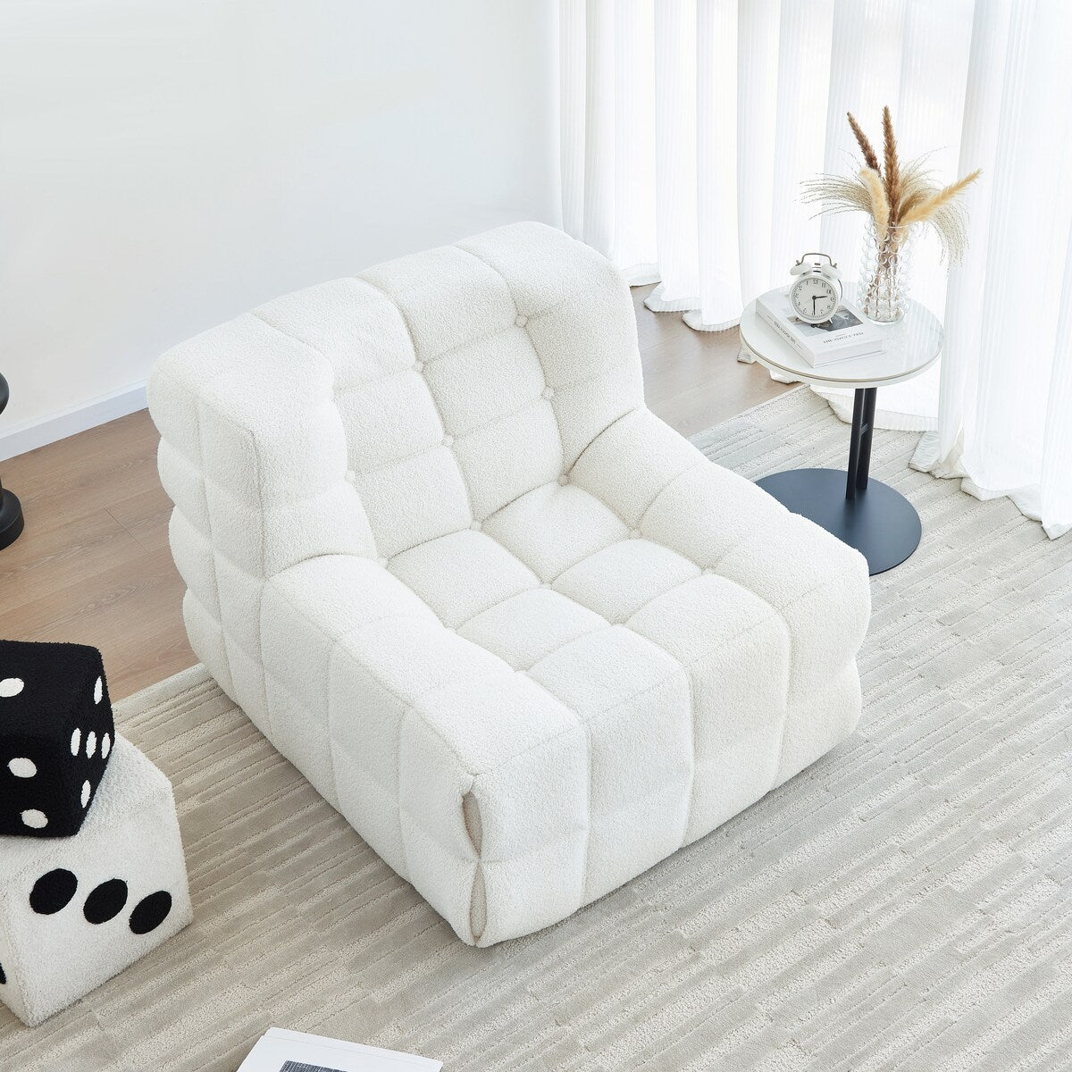 Chair Sofa Sherpa Beanbag Chair Couch Armless Tufted Bean Bag Lounge Soft Comfy Chair, Beige