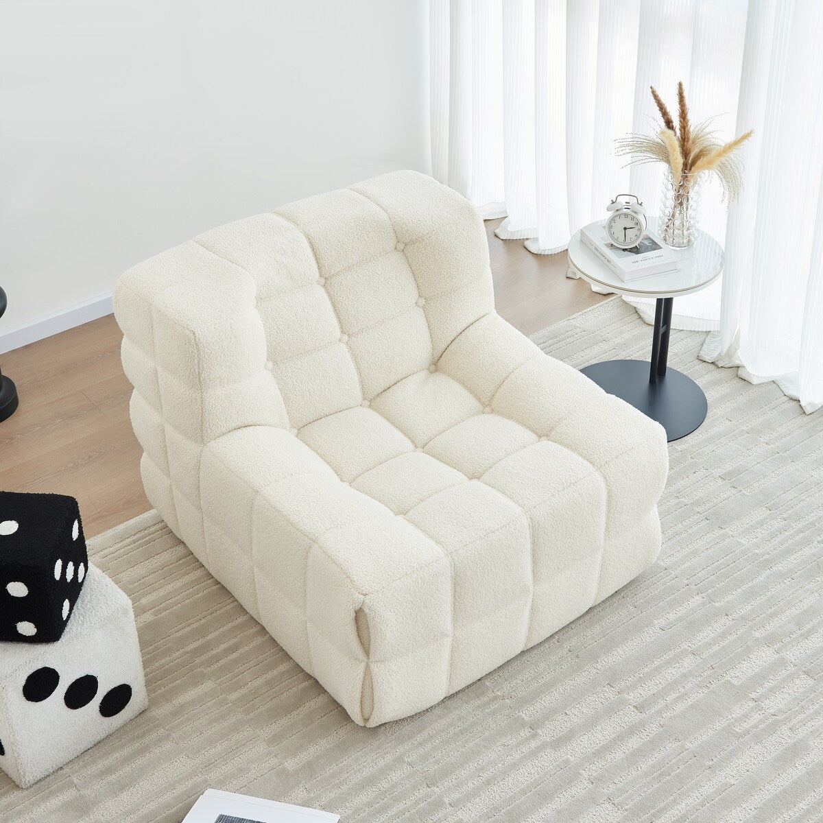 Chair Sofa Sherpa Beanbag Chair Couch Armless Tufted Bean Bag Lounge Soft Comfy Chair, Beige